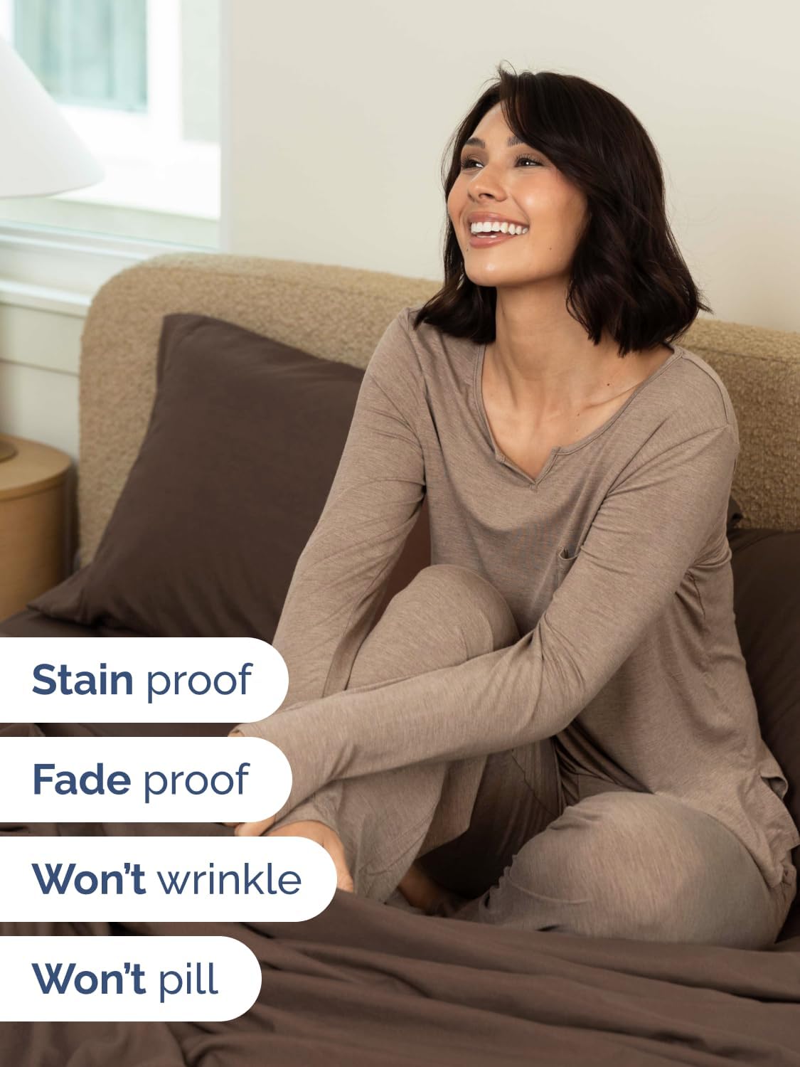 Extra Deep Queen Sheet Set - 6 Piece Breathable and Cooling Sheets - Hotel Luxury Bed Sheets Set - Easy & Secure Fit - Soft, Wrinkle Free and Comfy Sheets Set - Brown Sheet Set with Extra Deep Pockets - Image 4