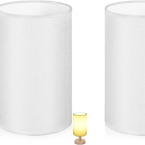2pcs Lamp Shade, Light Fixture Replacement E27 Lampshade Light Shade Rustic Farmhouse Lampshade Barrel Fabric for Table Lamp & Floor Light, 5.1x7.9x5.1 inch (White)