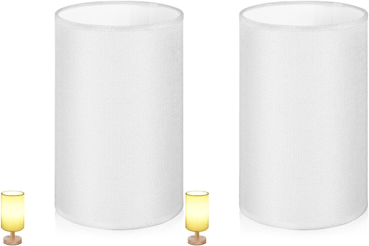 2pcs Lamp Shade, Light Fixture Replacement E27 Lampshade Light Shade Rustic Farmhouse Lampshade Barrel Fabric for Table Lamp & Floor Light, 5.1x7.9x5.1 inch (White)