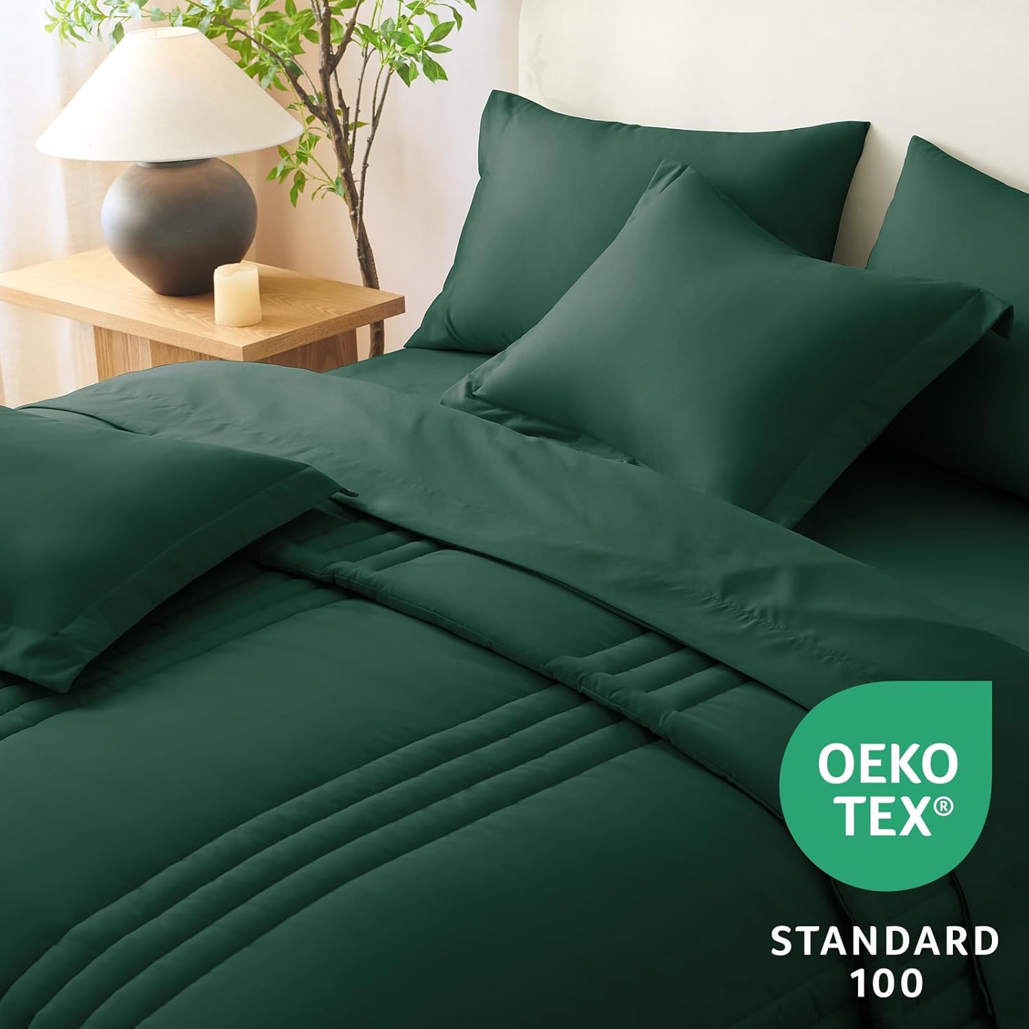 CozyLux Queen Comforter Set - 7 Pieces Bed in a Bag Emerald Green Comforters Queen Size Bed Set, Soft Bedding Set with All Seasons Comforter, Sheets, Pillowcases & Shams - Image 3