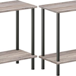 HOOBRO End Tables Set of 2, Small Side Table, Nightstand with 2-Layer Storage Shelves, Sofa Table for Small Spaces, Living Room, Bedroom, Stable Frame, Easy Assembly, Greige and Black BG09BZP201