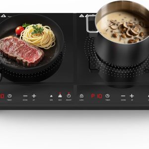 Double Induction Cooktop,Portable Induction Cooker with 2 Burner Independent Control,Ultrathin Body,10 Temperature,1800W-Multiple Power Levels,3 Hour Timer,Safety Lock