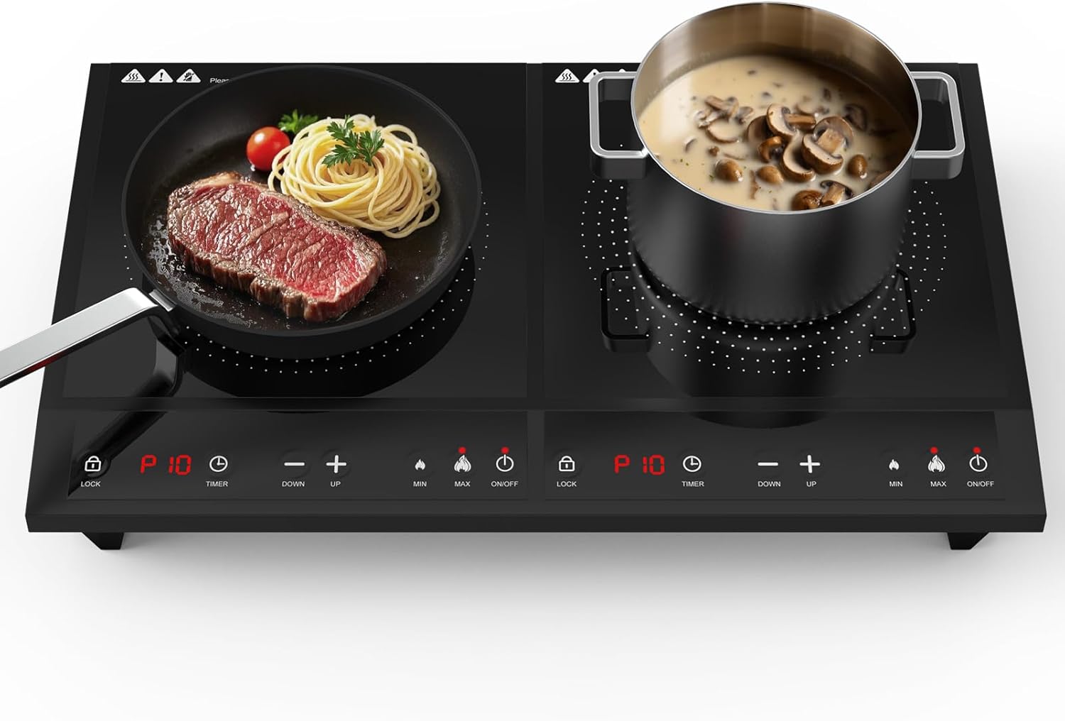Double Induction Cooktop,Portable Induction Cooker with 2 Burner Independent Control,Ultrathin Body,10 Temperature,1800W-Multiple Power Levels,3 Hour Timer,Safety Lock
