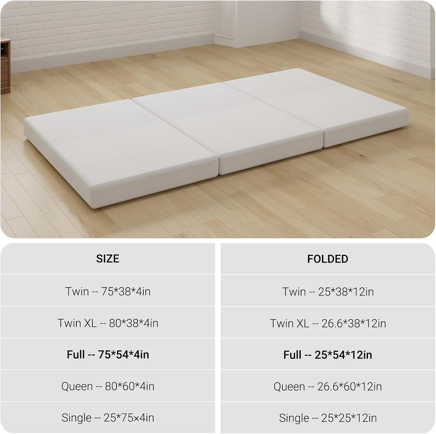 Avenco Folding Mattress, 4 Inch Trifold Mattress, Full Size Folding Mattress for Indoors, RV/Camper Van, Travel, Camping, Guest Room-Breathable Cover & Non-Slip Bottom - Image 4