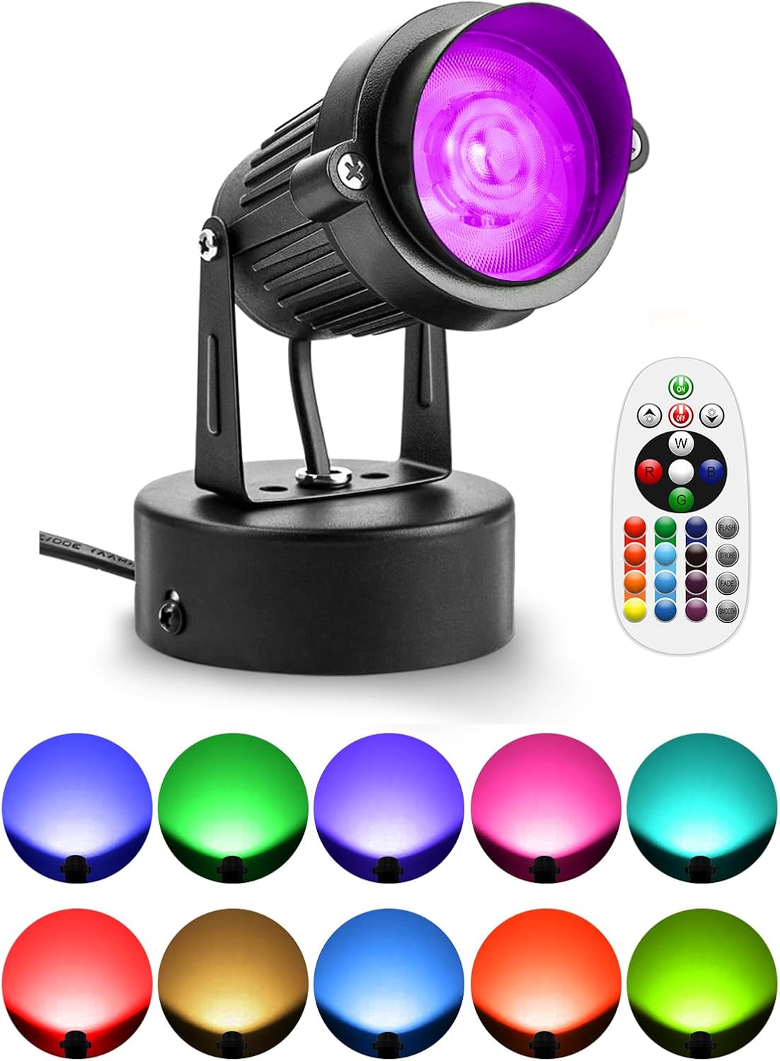 ZUCKEO 10W LED Spot Lights Indoor RGBW Color Changing Uplighting Indoor with Remote, 120V Christmas Spotlight Up Lights Plug in, Accent Landscape Lighting with Switch for House Halloween Decor(1Pack)