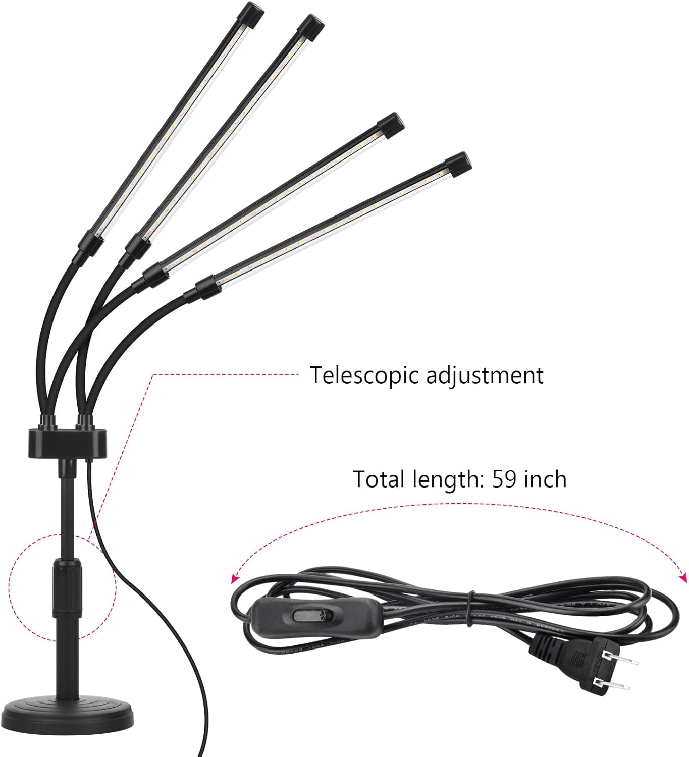 Grow Lights for Indoor Plants, Four Head LED Grow Light with Full Spectrum, Red White Spectrum for Indoor Plant Lamp, Adjustable Gooseneck, Suitable for Vegetation - Image 5