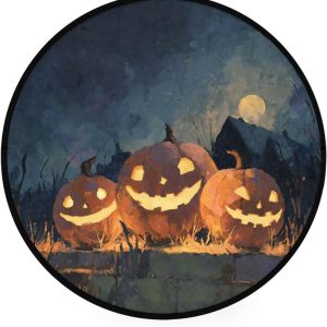 ALAZA Pumpkins at Night Round Floor Mat Non-Slip Absorbent Floor Mat for Living Room Bedroom Study Room,36.2 inch Diameter