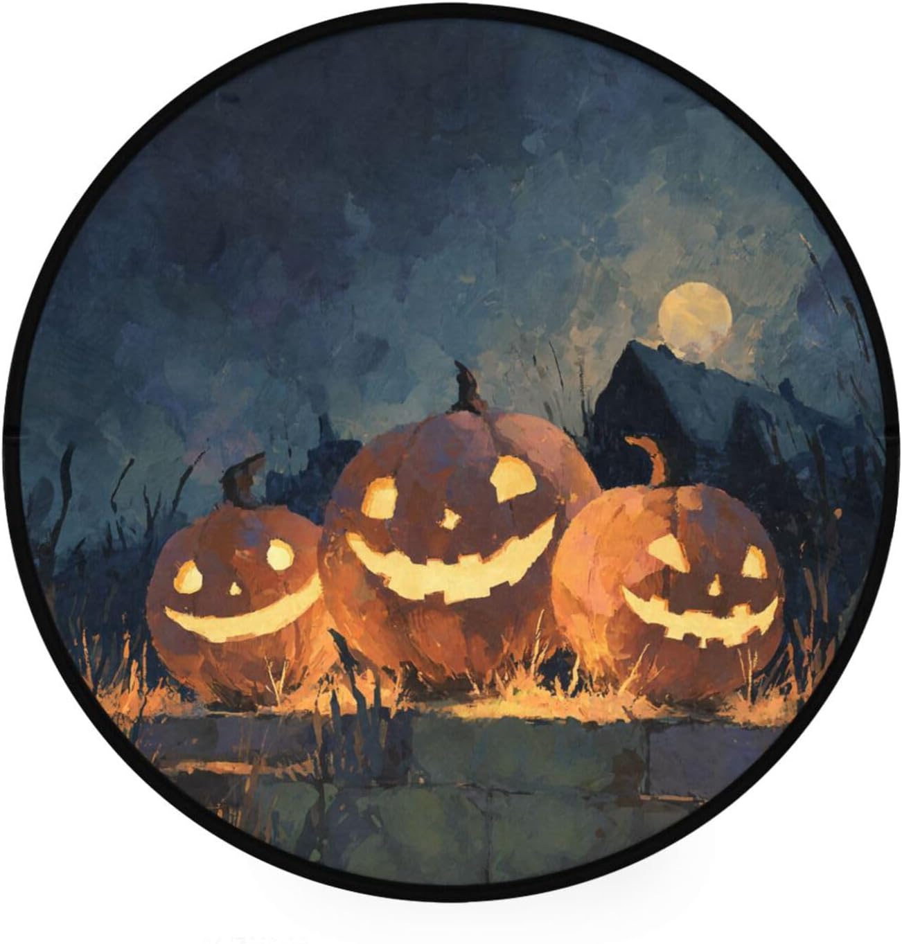 ALAZA Pumpkins at Night Round Floor Mat Non-Slip Absorbent Floor Mat for Living Room Bedroom Study Room,36.2 inch Diameter