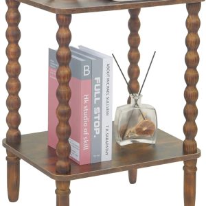Side Table, Small End Table with Storage Shelf, 2-Tier Small Coffee Tables Living Room for Bedroom, Narrow Spaces (Rustic Brown)
