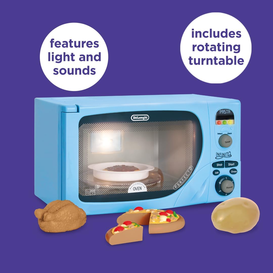 Casdon DeLonghi Microwave. Toy Replica of DeLonghi’s ‘Infinito’ Microwave for Children Aged 3+. Featuring Flashing LED’s, Sounds & More, Blue - Image 2