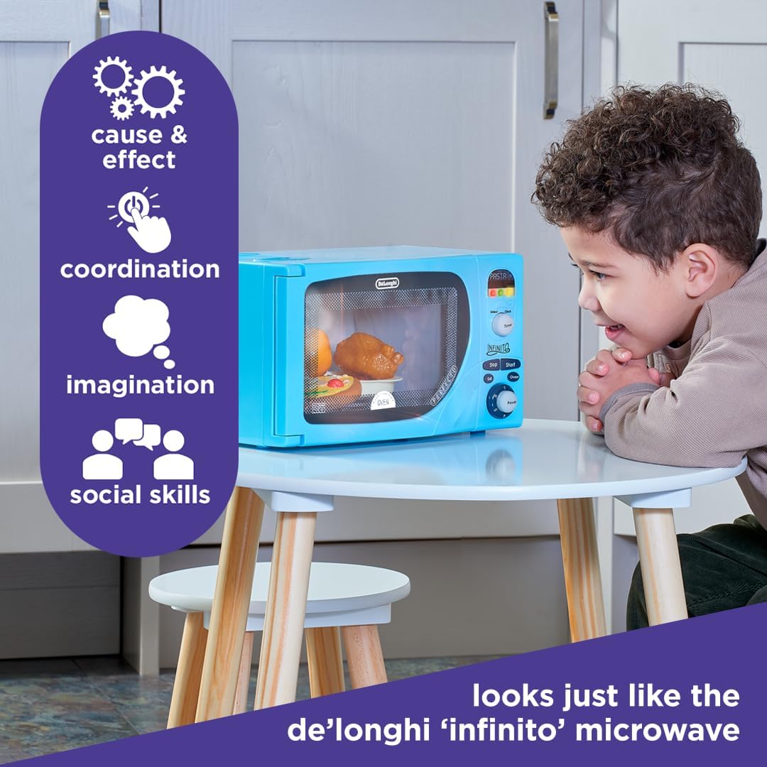 Casdon DeLonghi Microwave. Toy Replica of DeLonghi’s ‘Infinito’ Microwave for Children Aged 3+. Featuring Flashing LED’s, Sounds & More, Blue - Image 3