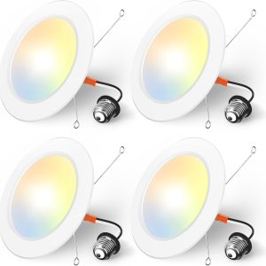 Amico Recessed Lighting 5/6 Inch, 4 Pack 5CCT Flat LED Can Lights, 2700K/3000K/4000K/5000K/6000K Selectable,12W Eqv 120W, 1050LM Brightness, Retrofit Installation - ETL & FCC