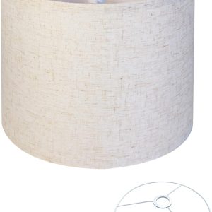 Drum Lamp Shades, 9" x 9" x 8.3" Linen Lamp Shade Replacement for Table Bedside Wall Floor Lamps with Handcrafted Spider & E26-E12 Fitter, Beige