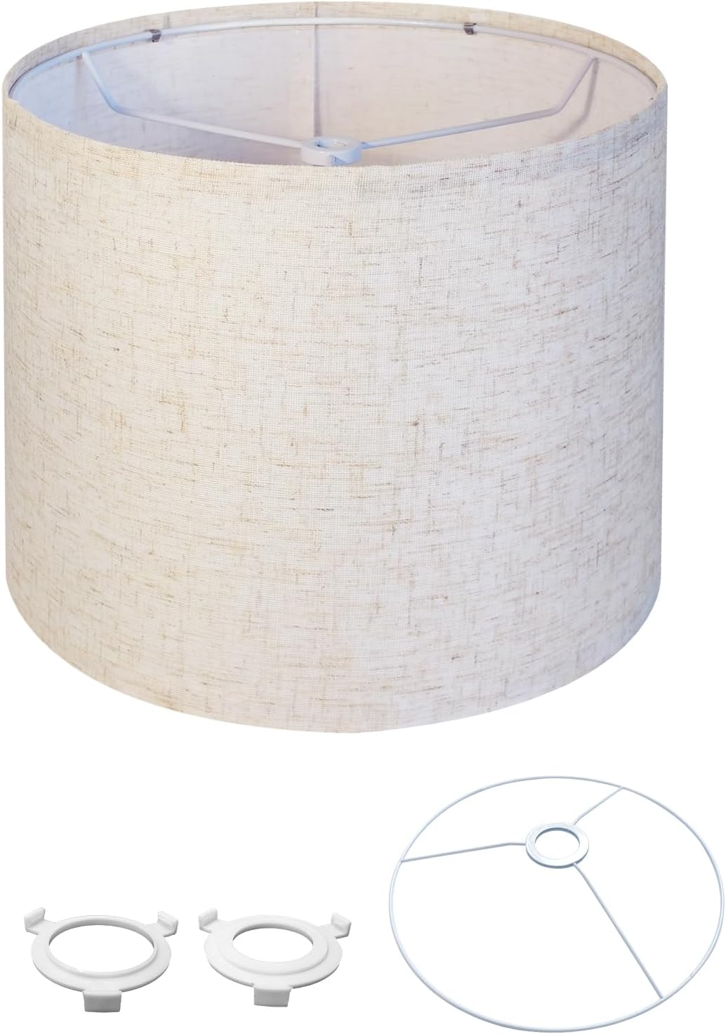 Drum Lamp Shades, 9″ x 9″ x 8.3″ Linen Lamp Shade Replacement for Table Bedside Wall Floor Lamps with Handcrafted Spider & E26-E12 Fitter, Beige