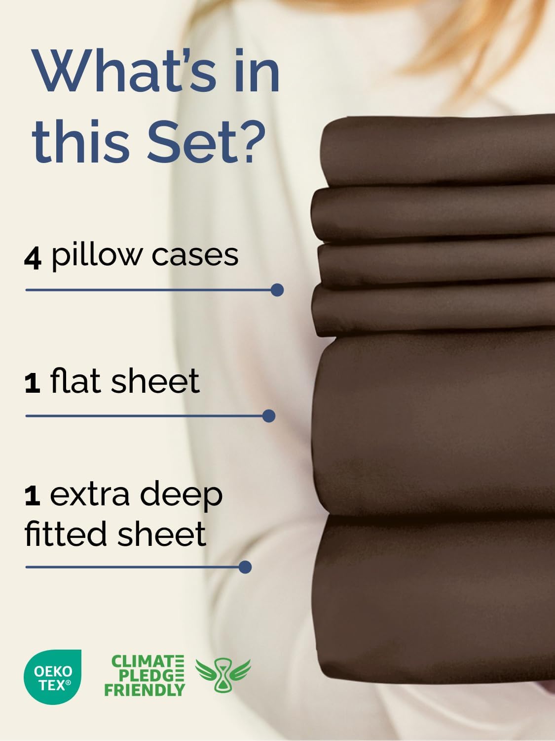 Extra Deep Queen Sheet Set - 6 Piece Breathable and Cooling Sheets - Hotel Luxury Bed Sheets Set - Easy & Secure Fit - Soft, Wrinkle Free and Comfy Sheets Set - Brown Sheet Set with Extra Deep Pockets - Image 2
