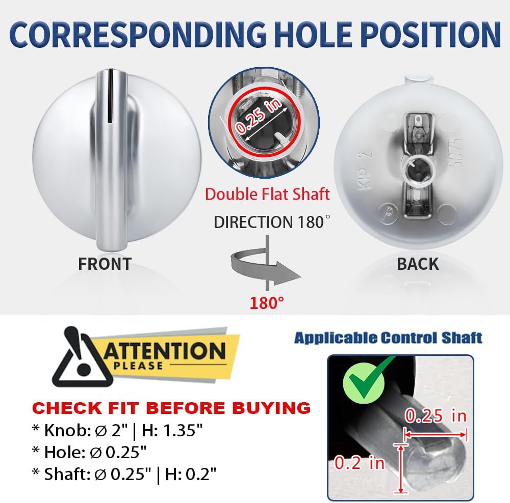 4Pcs WP74010839 Cooktop Burner Knob Replacement Part fit for Jenn-Air Stove/Range - Replaces 74010839, 7737P372-60, Not Universal - Image 2