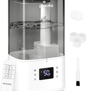 BOXING 6L Warm & Cool Mist Humidifiers for Bedroom, Air Humidfier for Large Room with Remote Control, Auto Mode Perfect for Baby & Plants, Top Fill, Sleep Mode, Timer, Essential Oil Tray, 60H