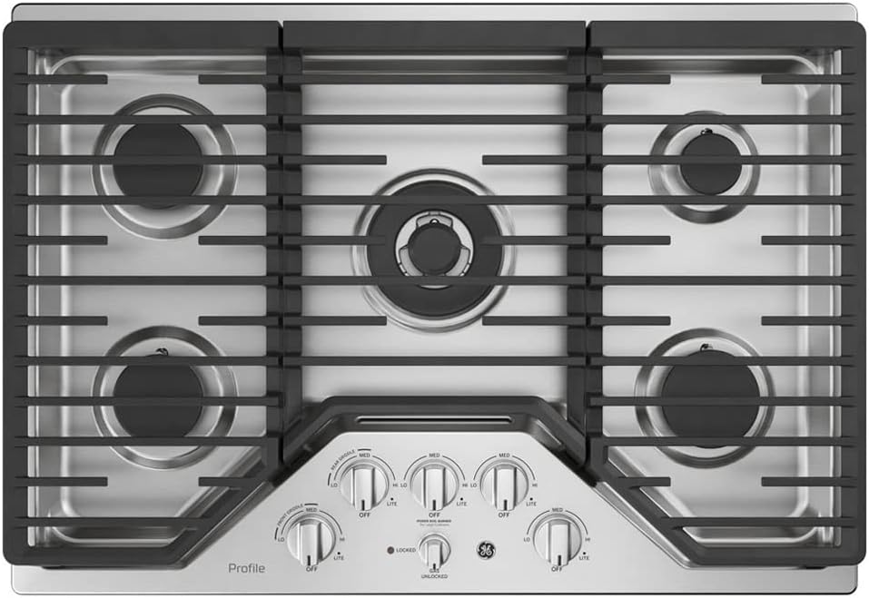 GE PGP9030SLSS 30 Inch Gas Cooktop, Solid Black