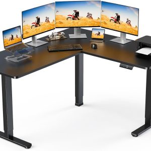 ErGear L Shaped Standing Desk, 63" x 55" Electric Height Adjustable Sit Stand up Desk, Corner Computer Table for Home Office, Interchangeable Installation of Left and Right, Black