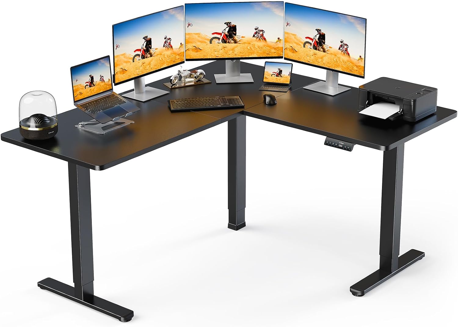 ErGear L Shaped Standing Desk, 63″ x 55″ Electric Height Adjustable Sit Stand up Desk, Corner Computer Table for Home Office, Interchangeable Installation of Left and Right, Black