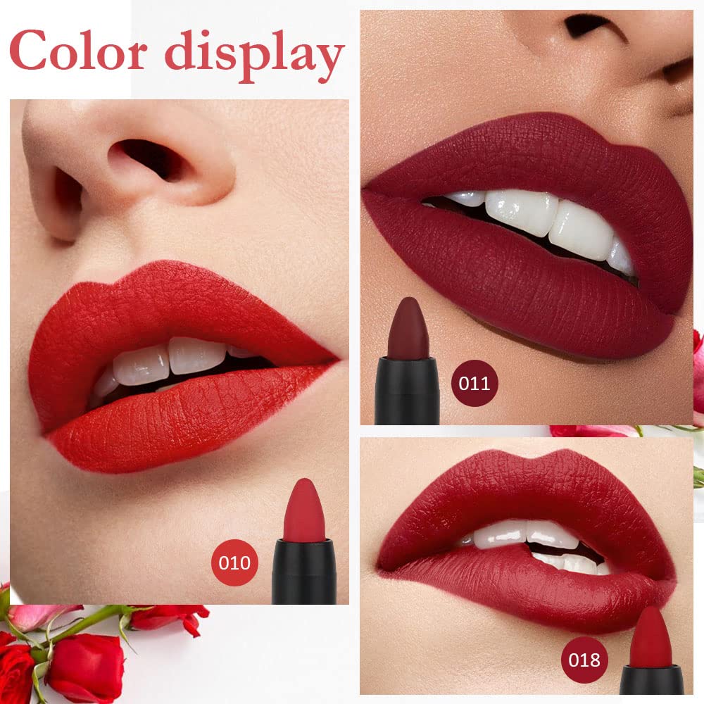 evpct 3Pcs Dark Red Lip Liner Pencil Set, Deep Ruby Red Matte Lipstick Long Lasting for Women, Lipstick and Lip Liner Crayon Set, Lipliner Pencil, Magic Lipsticks 24 Hours Original 10&11&18 - Image 2