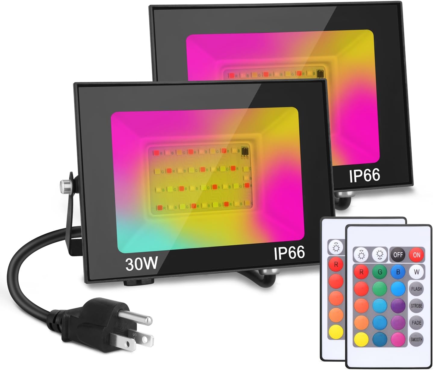 LED Flood Light Outdoor, 30W Color Changing RGB Flood Light, IP66 Waterproof Outdoor Landscape Lights Stage Lights, 3000LM Uplighting for Party, 2Pack