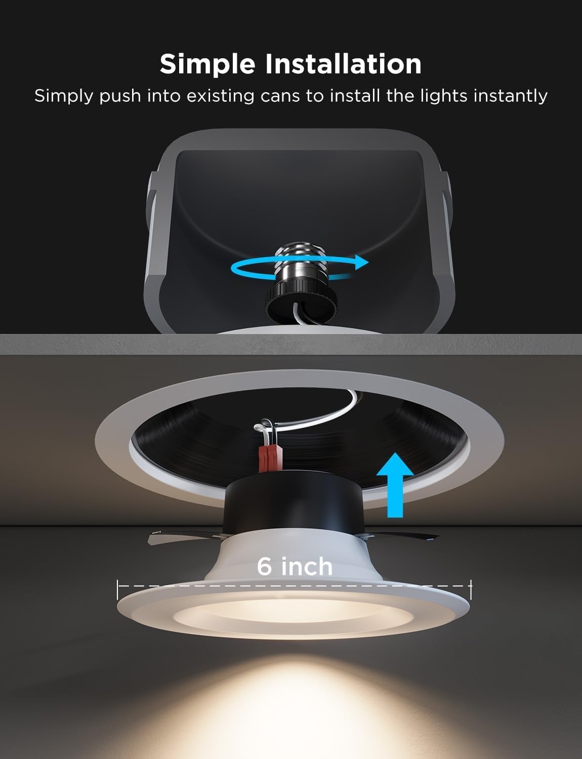 Govee Smart Retrofit Recessed Lighting 6 Inch, Wi-Fi Bluetooth Direct Connect RGBWW Retrofit Can Lights, 65 Scene Modes, Works with Alexa & Google Assistant, 1000 Lumens, 4 Pack - Image 7