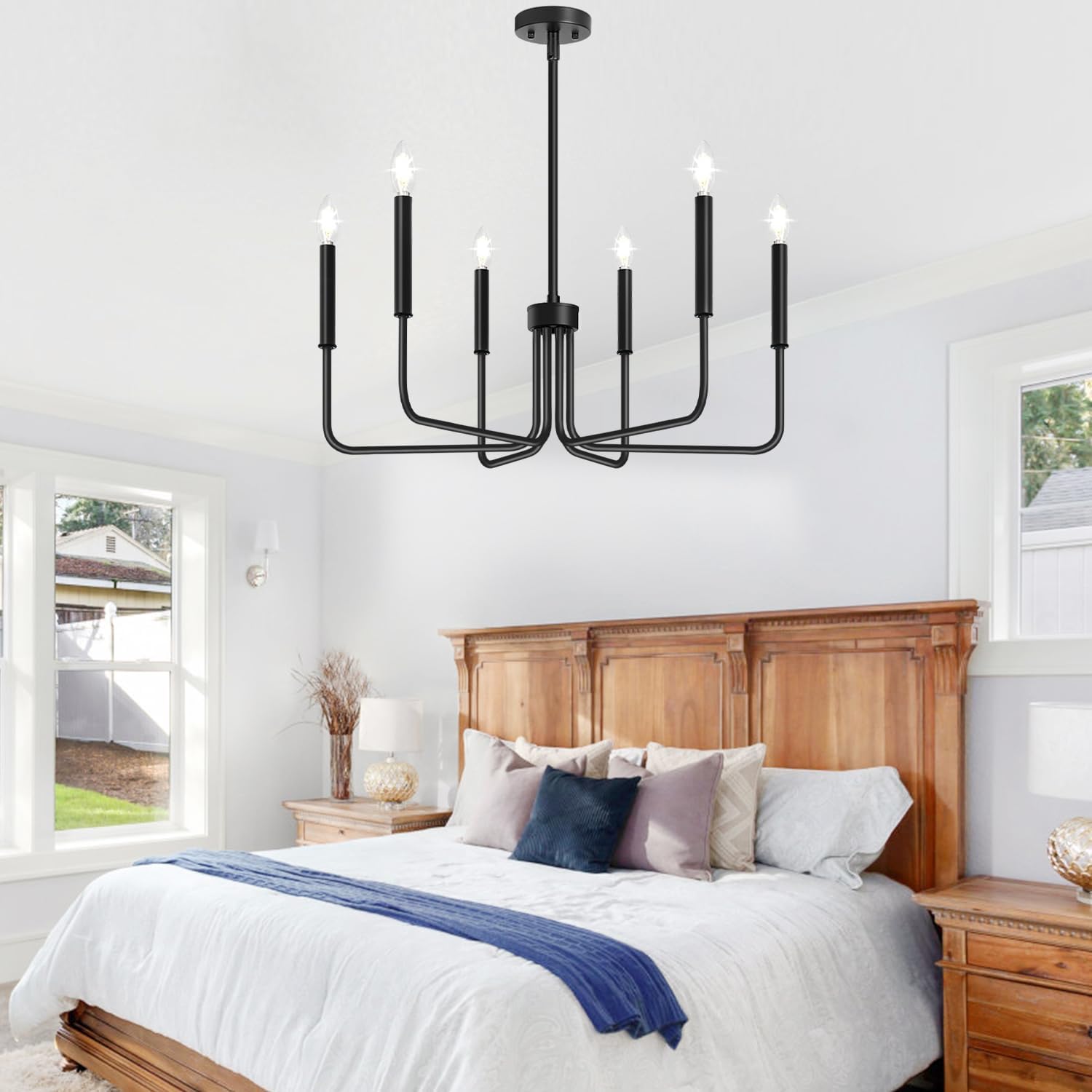 Black Chandelier, 6-Light Farmhouse Chandelier for Dining Room Lighting Fixtures Hanging, Dining Light Fixtures Industrial Modern Chandelier for Bedroom, Foyer, Hall, Kitchen, Living Room and Entryway - Image 8