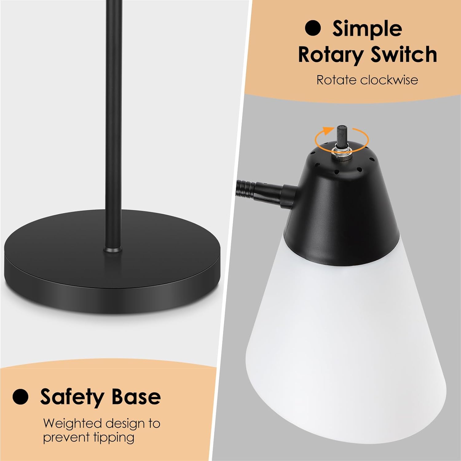 Floor Lamp for Living Room, Adjustable Gooseneck Standing Lamp with White Plastic Shade, Black Reading Floor Lamps for Dorm, Bulb not Included - Image 4