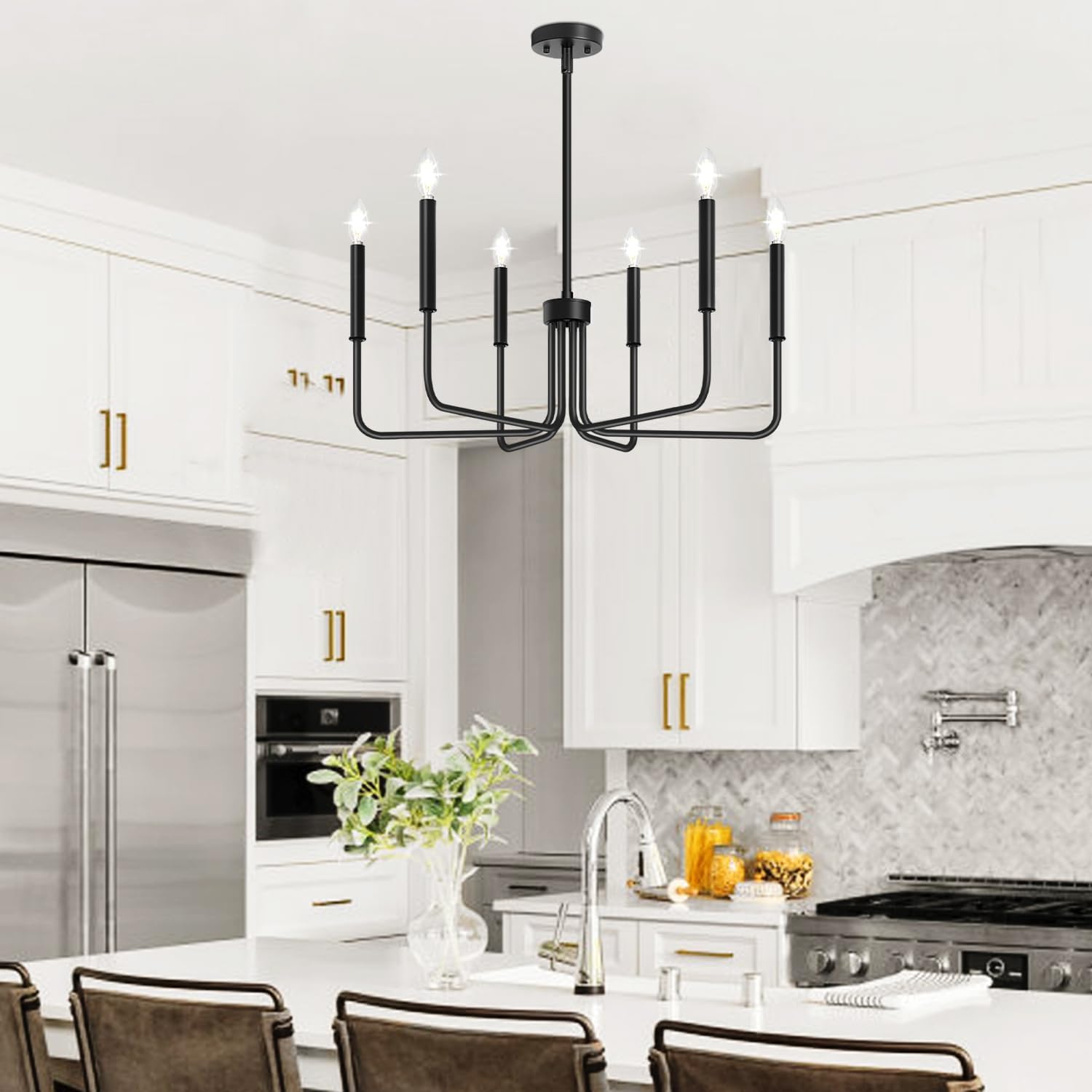 Black Chandelier, 6-Light Farmhouse Chandelier for Dining Room Lighting Fixtures Hanging, Dining Light Fixtures Industrial Modern Chandelier for Bedroom, Foyer, Hall, Kitchen, Living Room and Entryway - Image 7