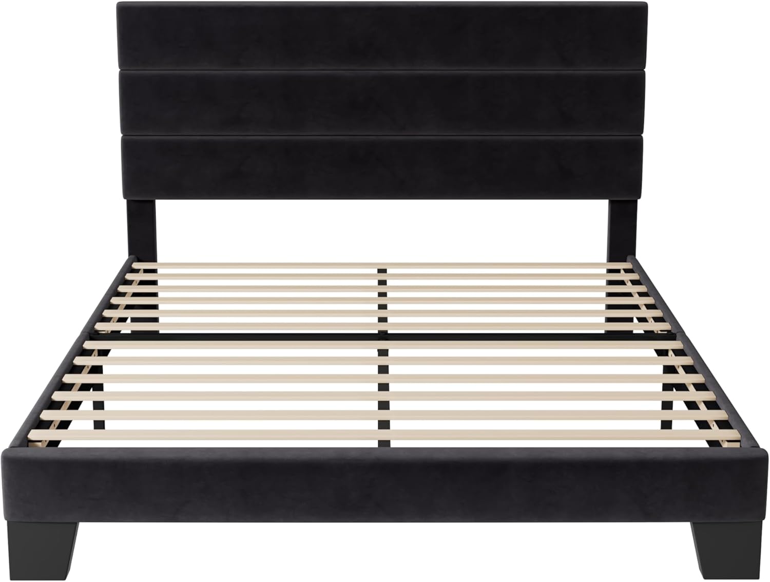 Allewie Queen Size Platform Bed Frame with Velvet Upholstered Headboard and Wooden Slats Support, Fully Upholstered Mattress Foundation/No Box Spring Needed/Easy Assembly, Black - Image 8