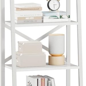 Furologee 5-Tier Ladder Shelf with 2 Drawers,Narrow Bookshelf Storage Shelves,Industrial Bookcase Freestanding Rack Units for Bedroom,Living Room,Bathroom,Home Office,Balcony,Wood Metal, White