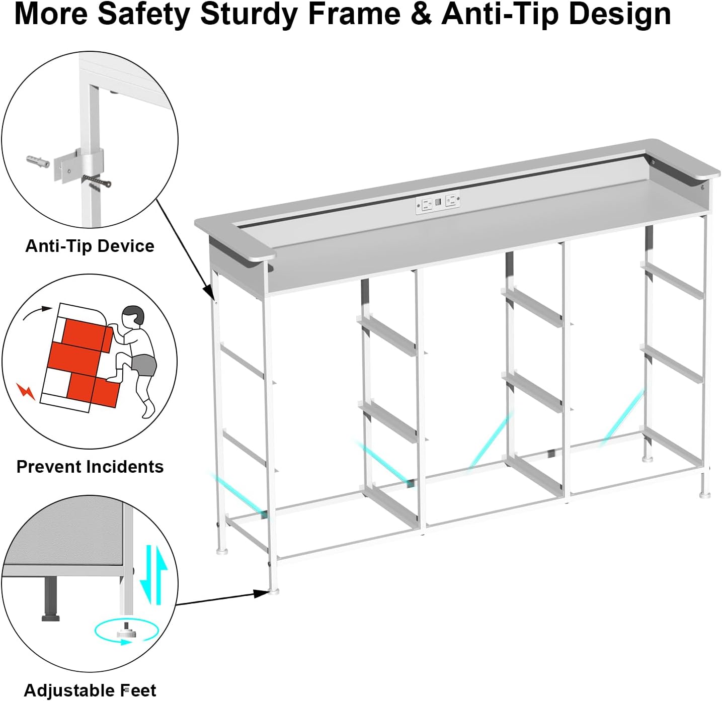 EXOTICA White Dresser with LED Light for Bedroom 9 Drawer Dressers with Charging Station Chests of Drawers for Entryway Closet Living Room Hallway Sturdy Steel Frame Wooden Top Easy Pull Handle - Image 7