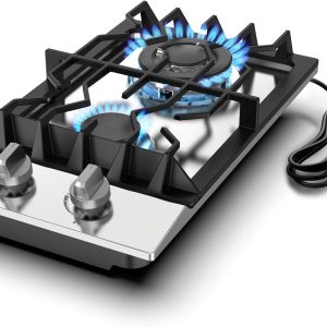 12 Inch Gas Cooktop, LPG/NG Convertible Built-in Gas Stove Top with 2 Burners 18000BTU, 304 Stainless Steel 2 Burner Propane Stove, Propane Stovetop Thermocouple Protect for Apartments, Rvs