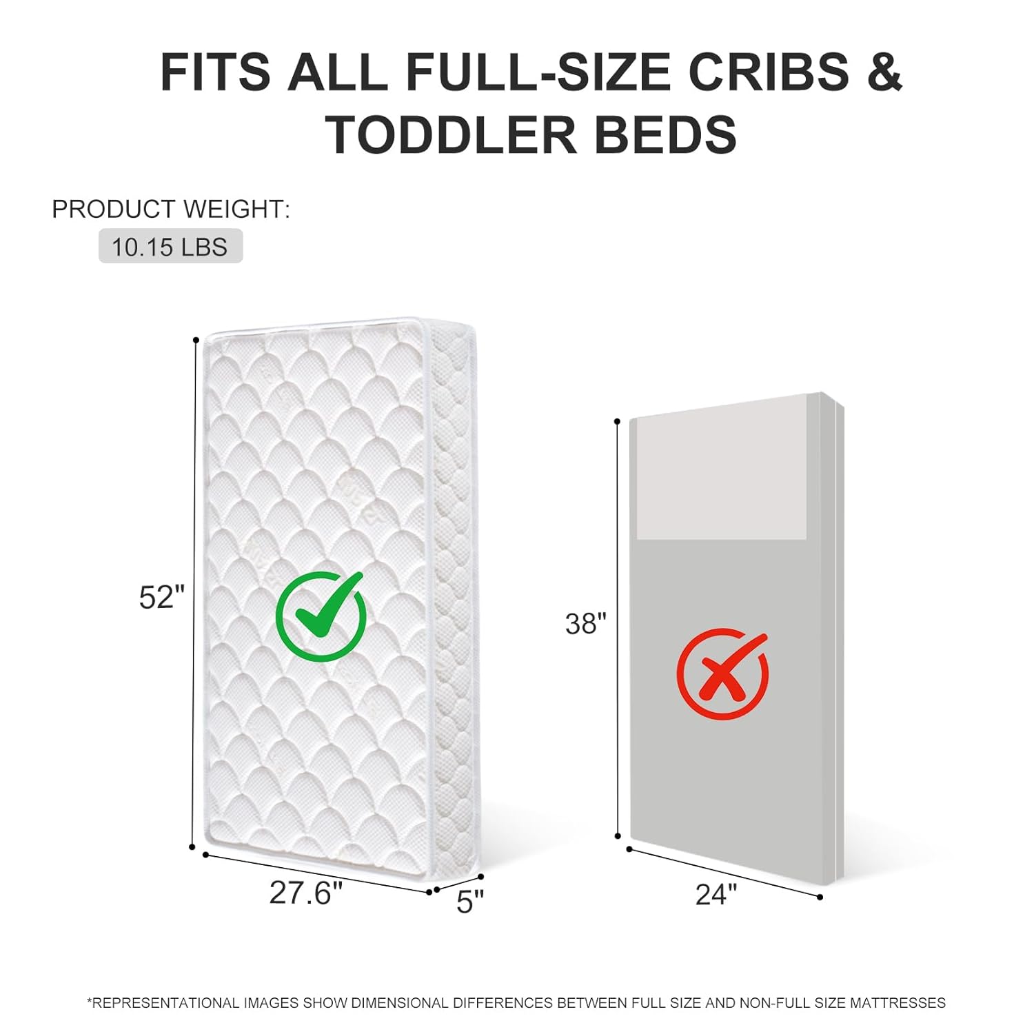 Dual-Sided Crib Mattress & Toddler Mattress – 52" x 27.6" x 5",100% Knitted Fabric, Moisture Absorbent & Breathable, Fits Standard Full-Size Cribs & Toddler Beds - Image 2