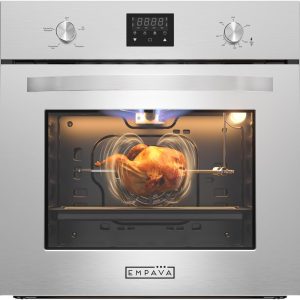 Empava Single Liquid Propane Gas Wall Oven 24 in. 2.3 cu. Ft. Bake Broil Rotisserie Functions with Mechanical Controls and Digital Timer and Convection Fan in Stainless Steel, Silver, 24inches