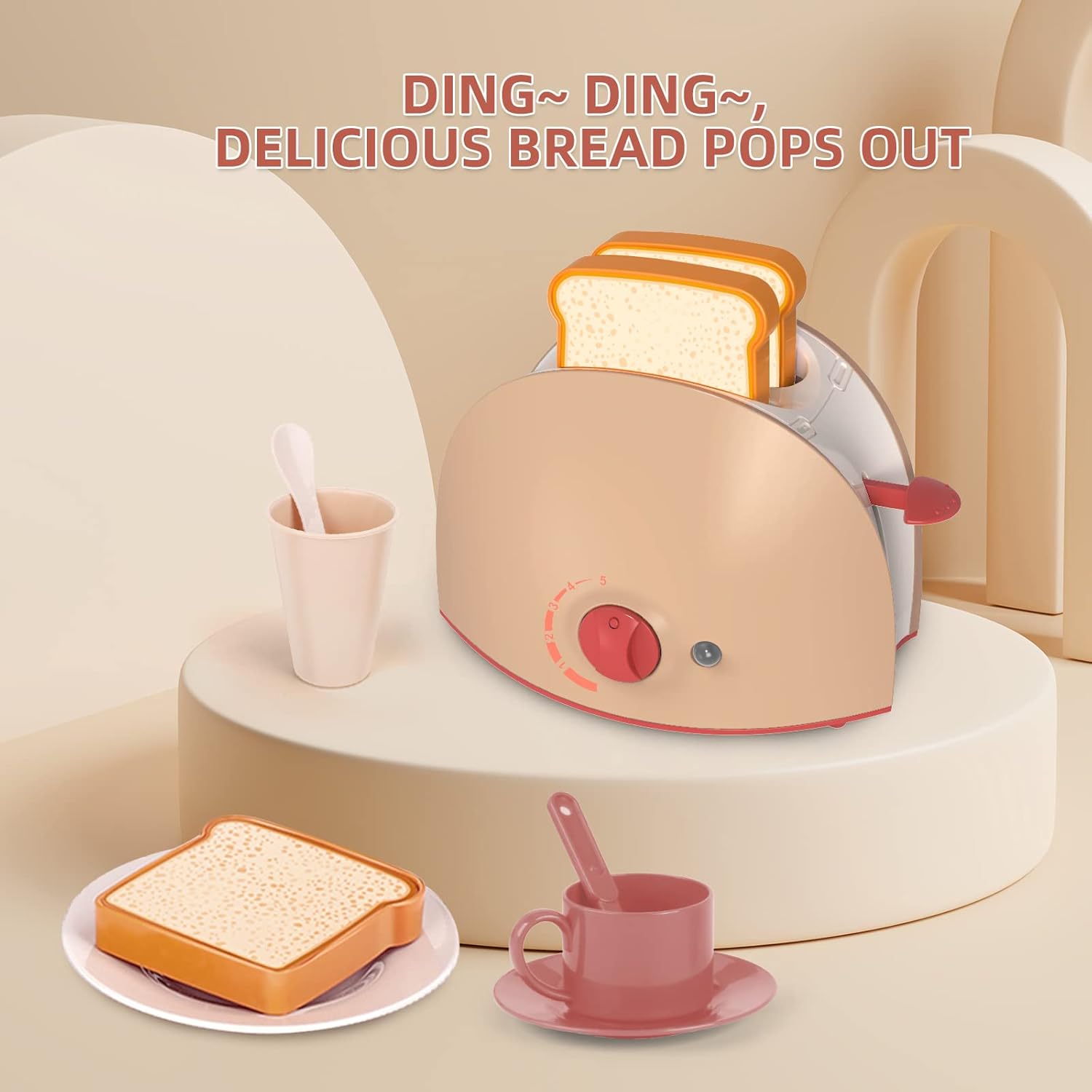 Play Kitchen Toys, Pretend Play Kitchen Appliances Toy Set with Coffee Maker, Mixer, Toaster with Realistic Lights& Sounds, Birthday Gift for Kids Ages 3-5 4-6 6-8 (5 Machine) - Image 7