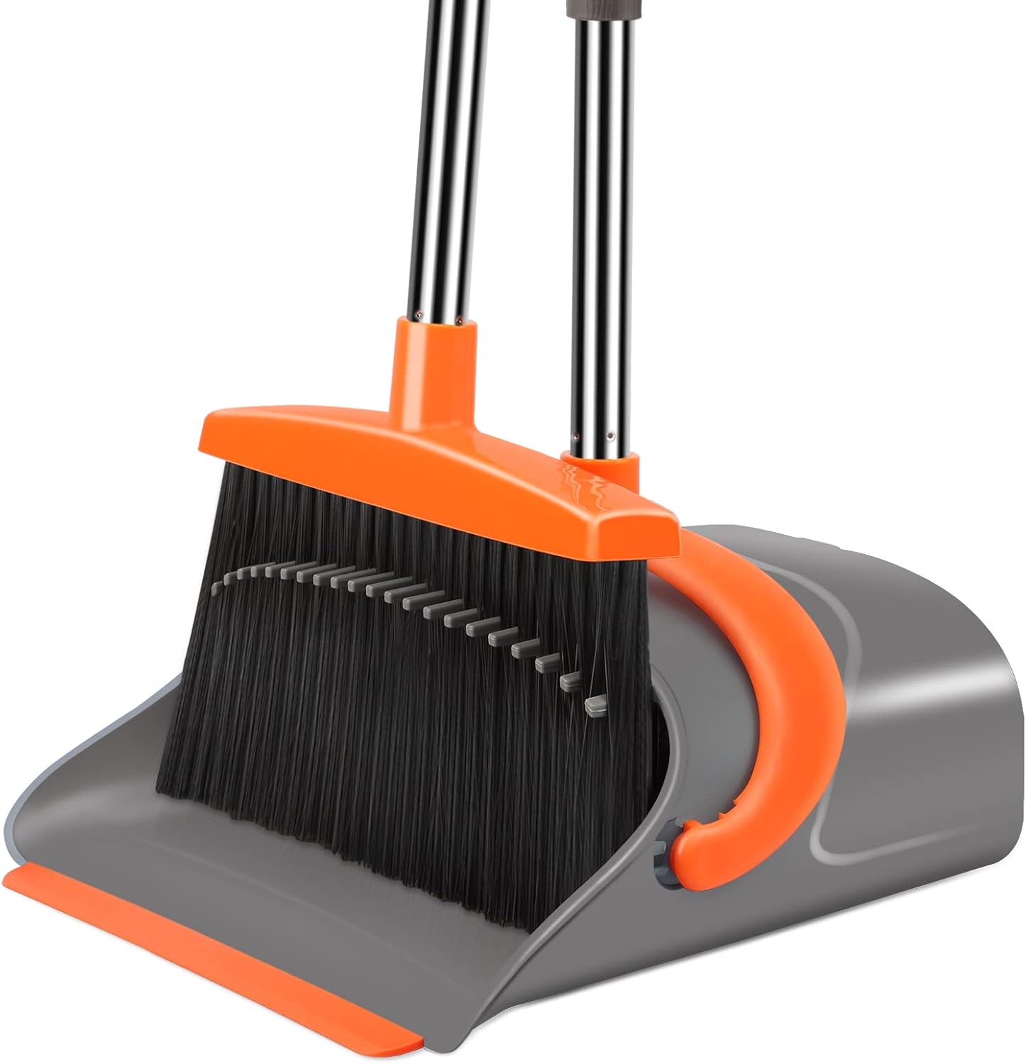 Broom and Dustpan Set for Home, Broom and Dustpan Combo for Office, Long Handle Broom with Upright Standing Dust pan,Indoor&Outdoor Sweeping (Gray&Orange) - Image 2