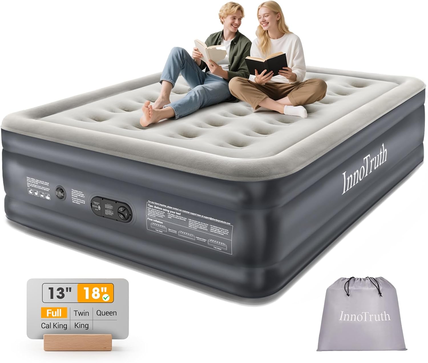 InnoTruth Air Mattress Full with Built in Pump, Inflatable Blow up Mattress, 18″ Raised Colchones Inflables Air Bed for Guests & Home, Ideal for Home Use and Outdoor Camping, 600lb Weight Capacity