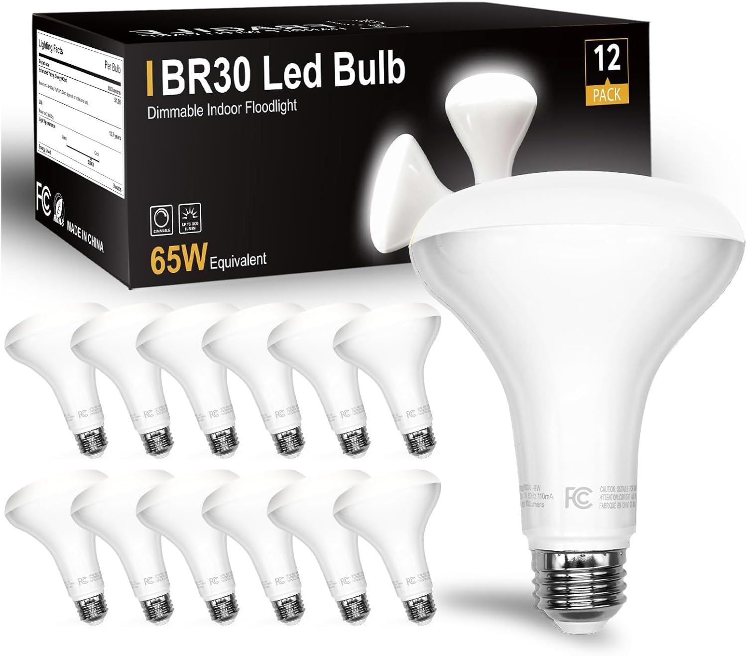 DAYBETTER BR30 LED Light Bulbs Indoor Flood Light, 5000K Daylight White LED Bulb 65W Equivalent, Dimmable, E26 Base, 800LM, Recessed Can Bulb for Living Room Bedroom Dining Room Bathroom, 12Pack