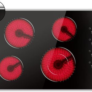 Electric Cooktop 30 Inch Hobsir, 4 Burner Electric Stove Top 6700W, Knob Control Built in Cook top, 30" Electric Stove Top Burner with Glass Protection Metal Frame, Double-ring burner, 220-240v