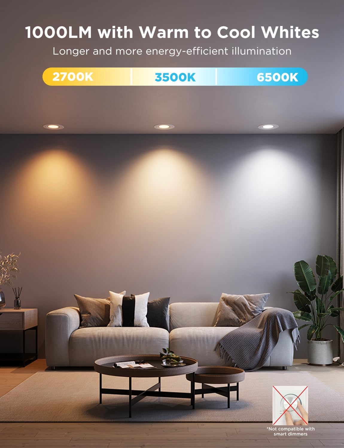 Govee Smart Retrofit Recessed Lighting 6 Inch, Wi-Fi Bluetooth Direct Connect RGBWW Retrofit Can Lights, 65 Scene Modes, Works with Alexa & Google Assistant, 1000 Lumens, 4 Pack - Image 3