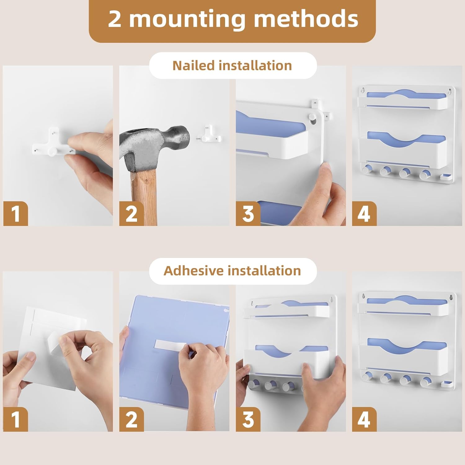 JUMEIHUI Bedside Wall Shelf with Glasses Hooks ,Adhesive Bedside Organizer Wall Mount for Dorm and Room Accessories Phone,Remote,Earphone, Kindle (White) - Image 5