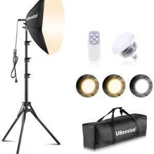 UBeesize Softbox Photography Lighting Kit, 20'' x 20'' Professional Softbox Lighting Kit with 85W 3000-7500K LED Bulbs, Studio Lights for Photography/Live Streaming/Video Recording