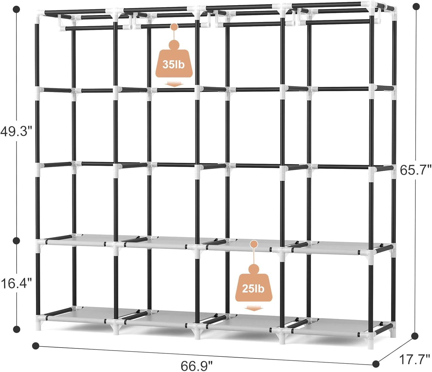 VTRIN Portable Closet for Hanging Clothes 67 Inch Wide Large Capacity Portable Wardrobe Closet with Cover, 4 Storage Shelves and 4 Hanging Rod Sturdy Free Standing Closet for Bedroom, Black - Image 3