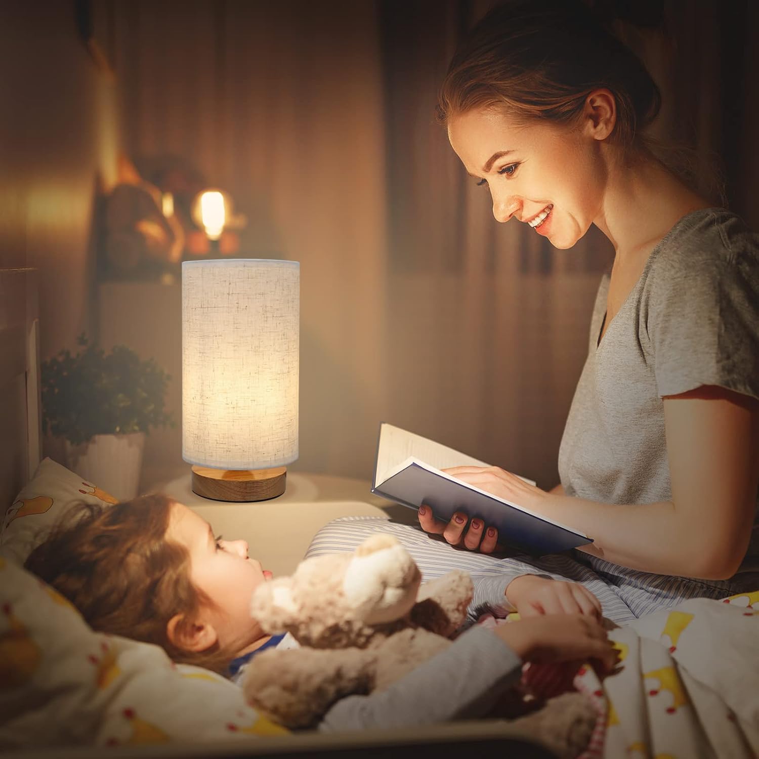 Table Lamps for Bedrooms Set of 2, Minimalist Bedside Lamps Set with Round Fabric Linen Shade,Reading Small Desk Lamp Set of 2 for Kids Room, Night Nightstand Lamp Set for Living Room, Office - Image 3