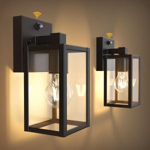 PARTPHONER Dusk to Dawn Outdoor Light Fixtures, 2-Pack Sensor Porch Lights, Waterproof Exterior Wall Sconce Lighting Lamp, Waterproof Wall Lantern for House, Doorway, Garage (Black)