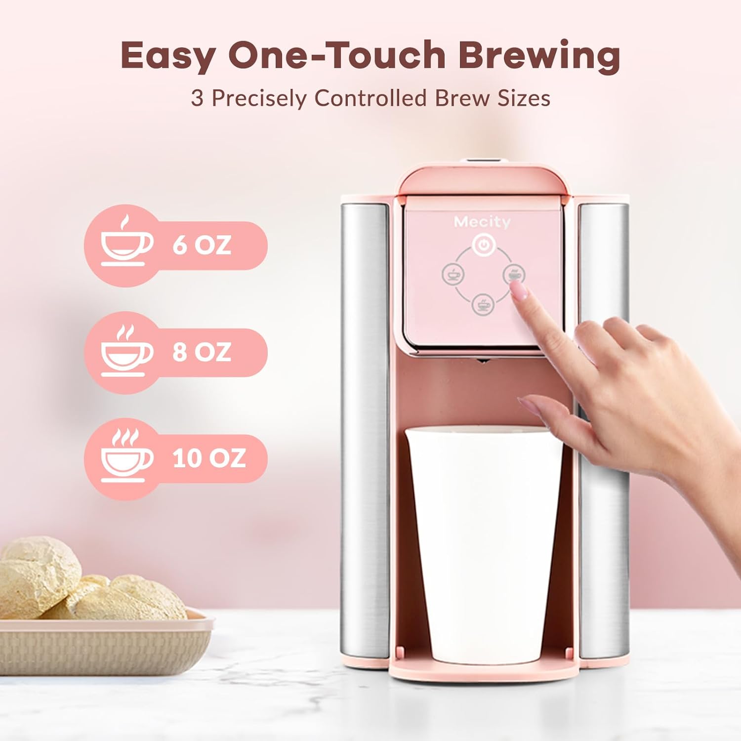 Mecity Pink Coffee Maker 3-in-1 Single Serve Coffee Machine, For Flat Bottom Coffee Capsule, Ground Coffee, 6 to 10 Ounce Cup, Removable 50 Oz Water Reservoir, 120V 1150W - Image 5