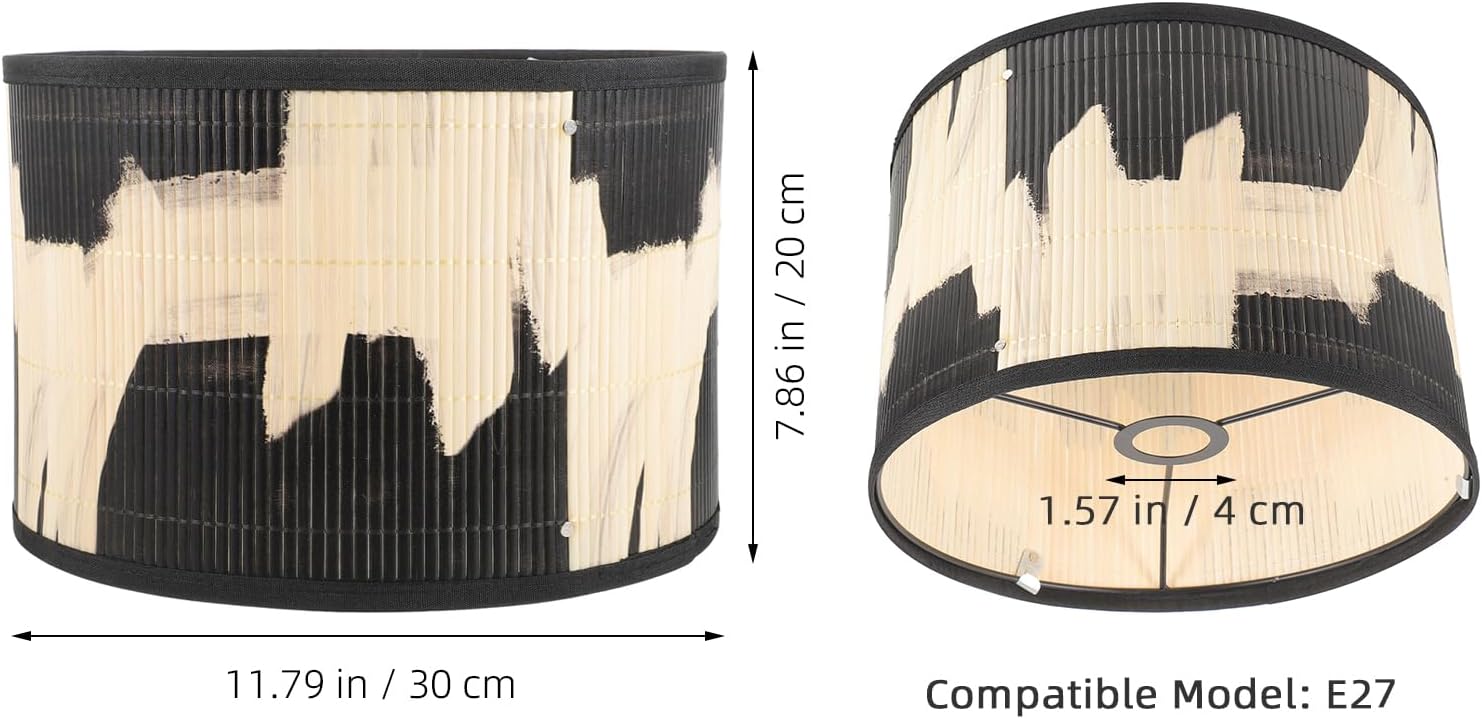 Uonlytech Bamboo Lamp Shade, Vintage Drum Lampshade Chandelier Lamp Cover Replacement Light Accessory for Pendant Floor Light, 30X30x20CM - Image 2