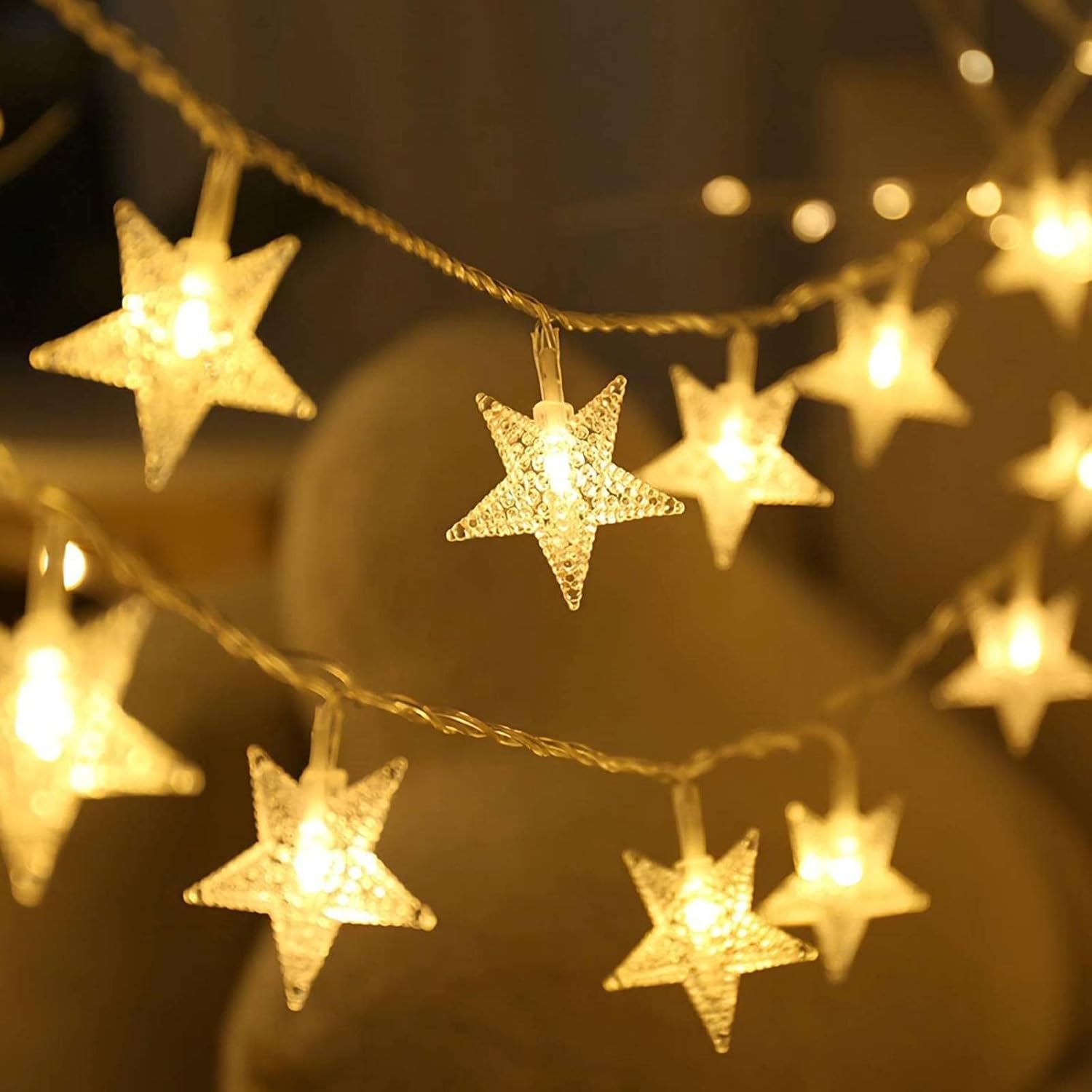 Christmas Decor Star String Lights, 20 FT 40 LED Battery Operated Twinkle Lights Warm White Cute Hanging Star Fairy Light for Bedroom Room Office Home Camper Indoor Outdoor Xmas Tree Decorations
